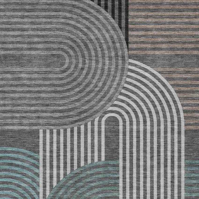 Charcoal And Gray Geometric Washable Indoor Outdoor Area Rug Photo 3