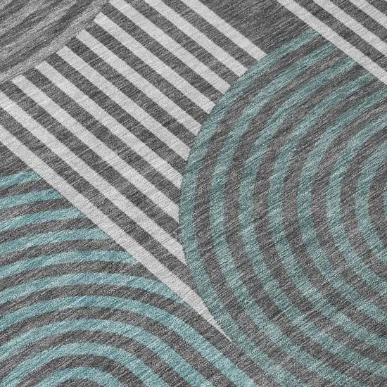 Charcoal And Gray Geometric Washable Indoor Outdoor Area Rug Photo 6