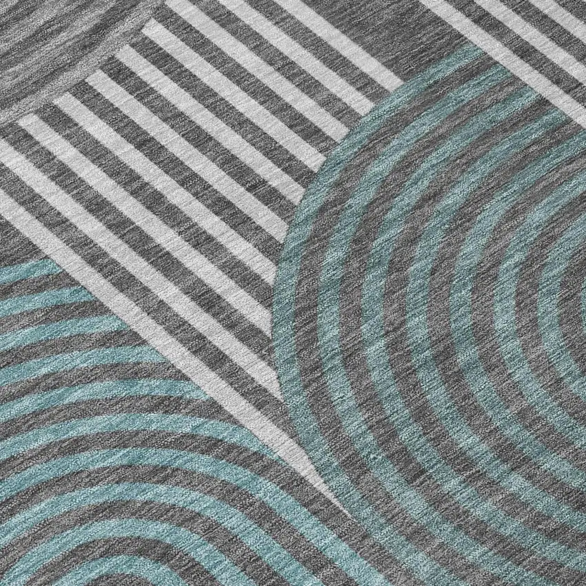 Charcoal And Gray Geometric Washable Indoor Outdoor Area Rug Photo 6