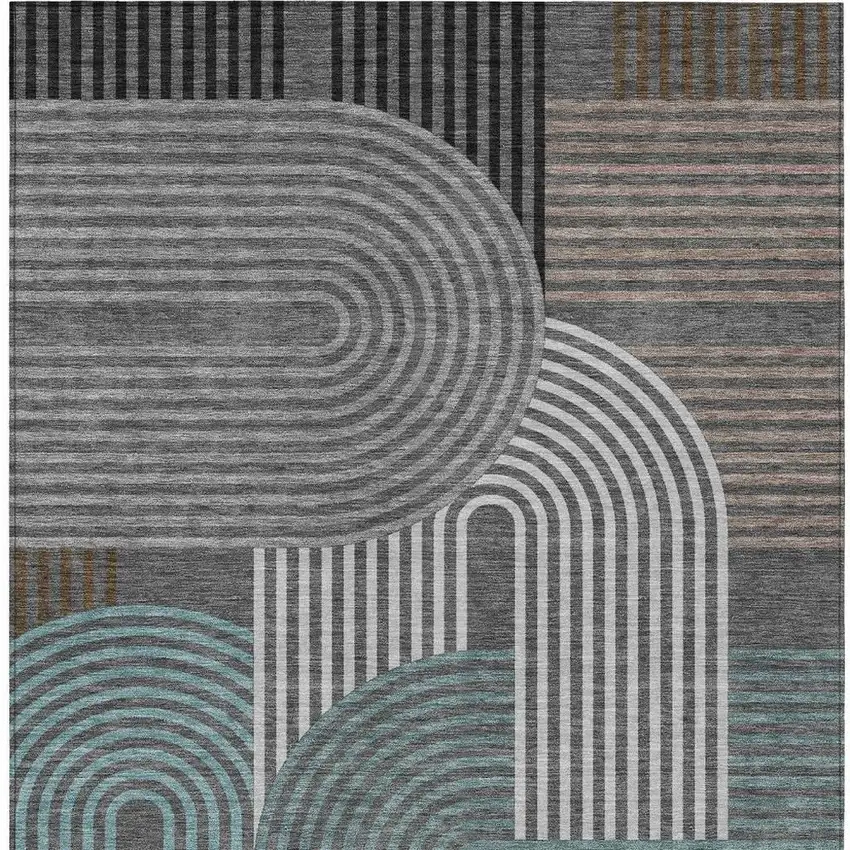 Charcoal And Gray Geometric Washable Indoor Outdoor Area Rug Photo 4