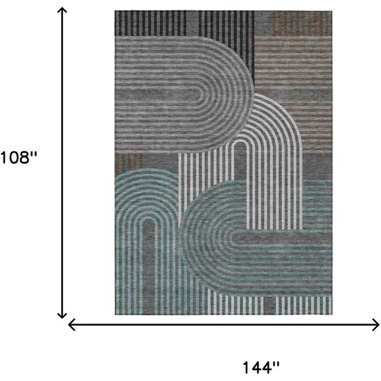 Charcoal And Gray Geometric Washable Indoor Outdoor Area Rug Photo 7