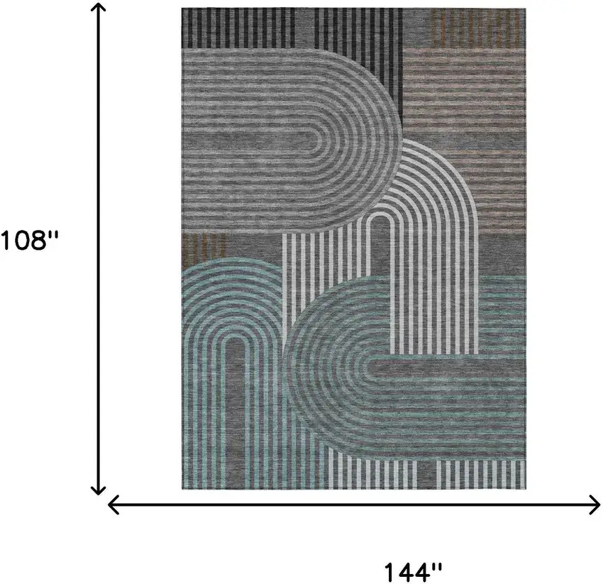 Charcoal And Gray Geometric Washable Indoor Outdoor Area Rug Photo 7