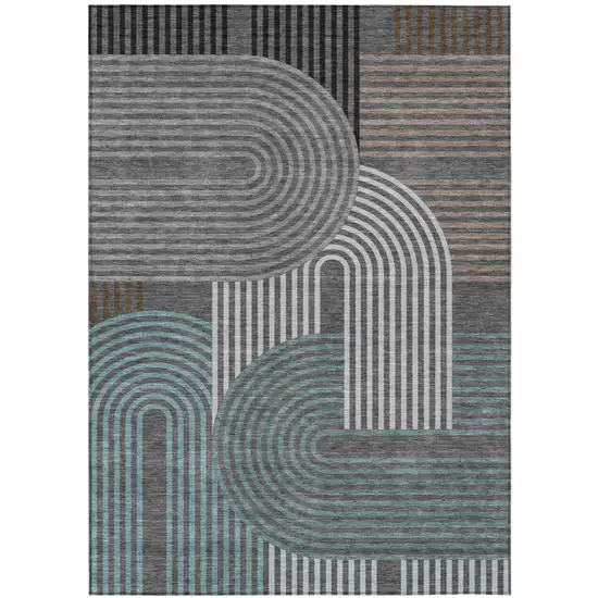 Charcoal And Gray Geometric Washable Indoor Outdoor Area Rug Photo 2