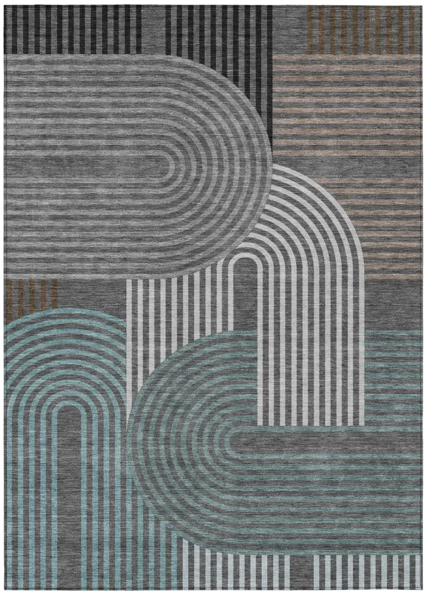 Charcoal And Gray Geometric Washable Indoor Outdoor Area Rug Photo 2