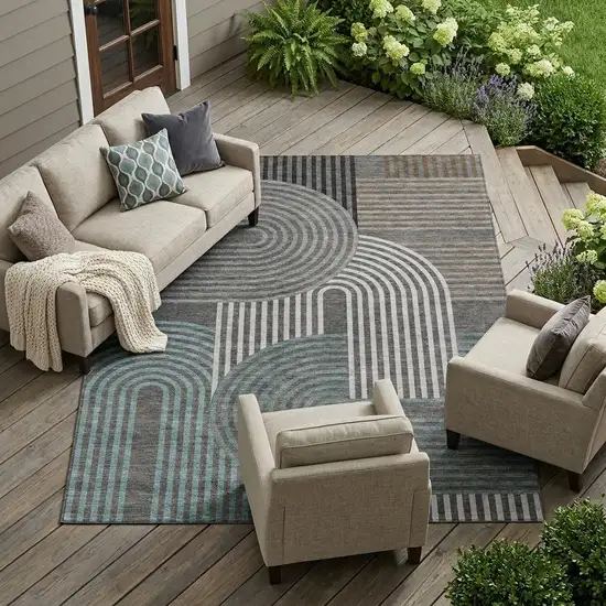 Charcoal And Gray Geometric Washable Indoor Outdoor Area Rug Photo 1