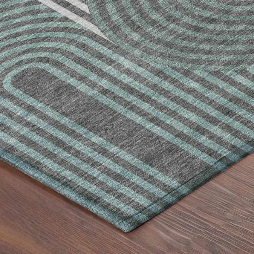 Charcoal And Gray Geometric Washable Indoor Outdoor Area Rug Photo 5