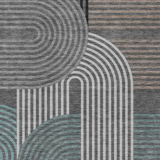 Charcoal And Gray Geometric Washable Indoor Outdoor Area Rug Photo 3