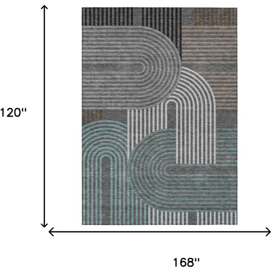 Charcoal And Gray Geometric Washable Indoor Outdoor Area Rug Photo 7