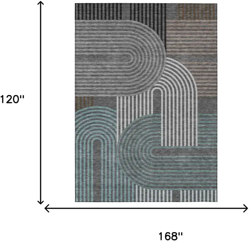 Charcoal And Gray Geometric Washable Indoor Outdoor Area Rug Photo 7