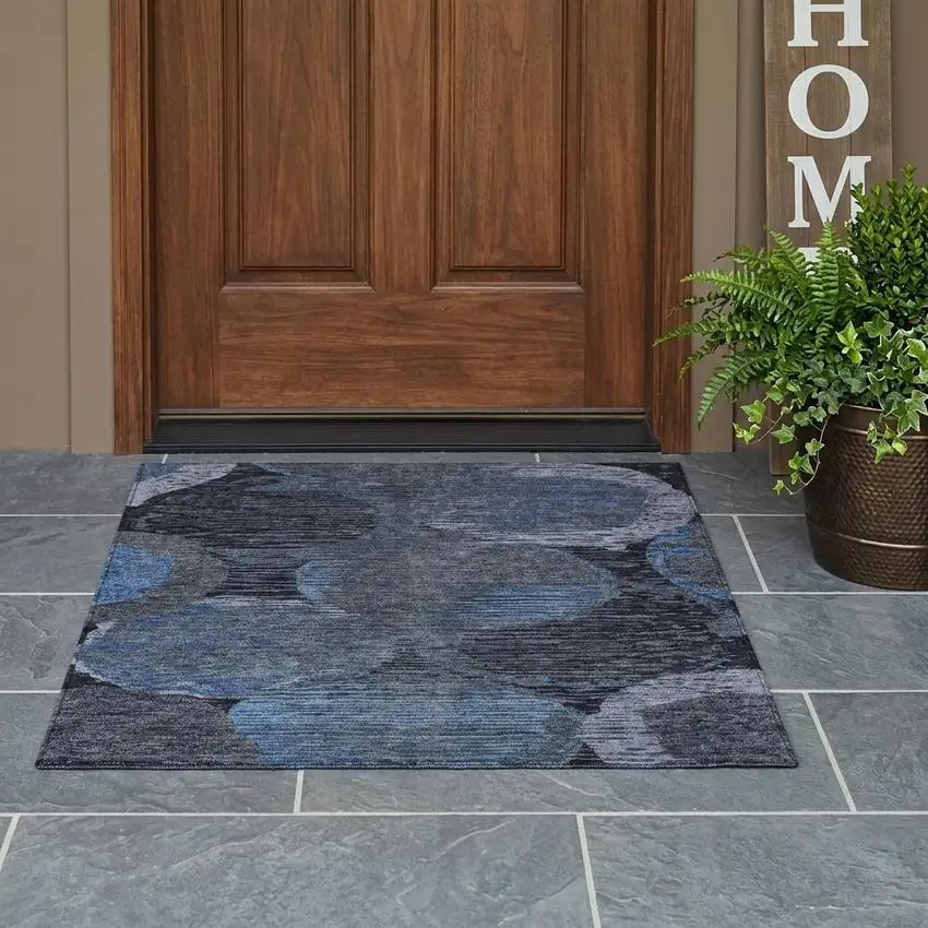 Charcoal And Gray Geometric Washable Indoor Outdoor Area Rug Photo 1
