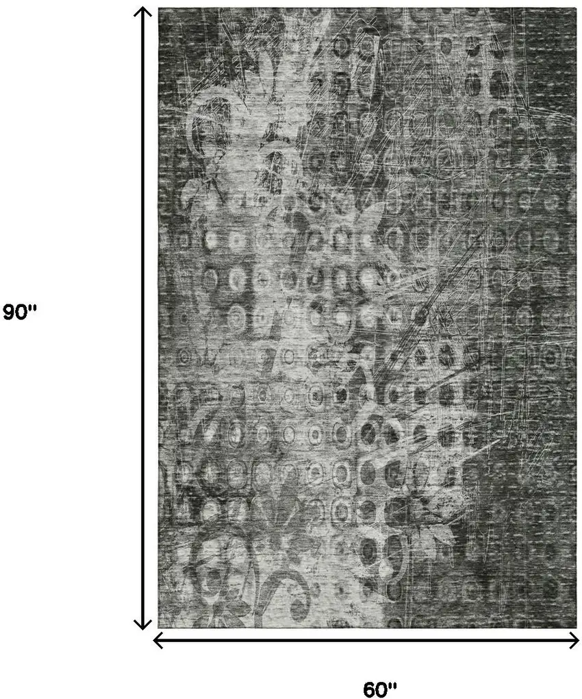 Charcoal And Gray Ikat Washable Area Rug With UV Protection Photo 9