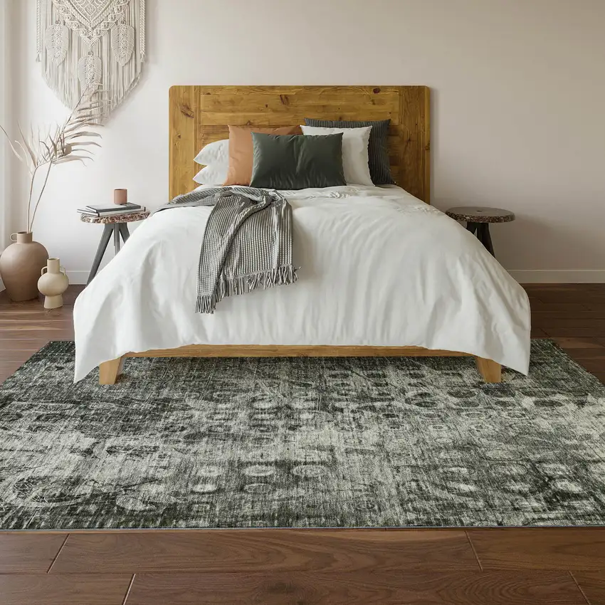 Charcoal And Gray Ikat Washable Area Rug With UV Protection Photo 4