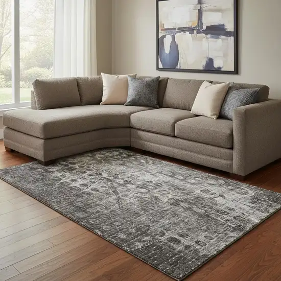 Charcoal And Gray Ikat Washable Area Rug With UV Protection Photo 1