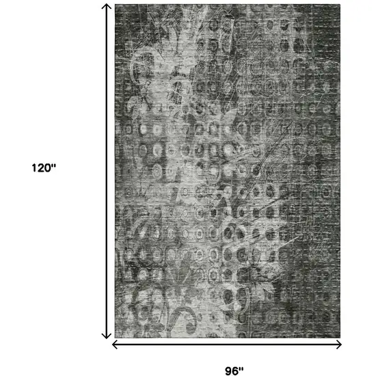 Charcoal And Gray Ikat Washable Area Rug With UV Protection Photo 9