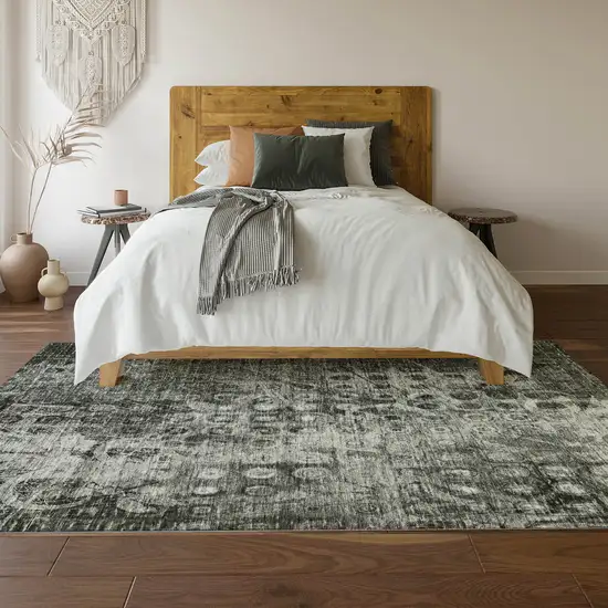 Charcoal And Gray Ikat Washable Area Rug With UV Protection Photo 4