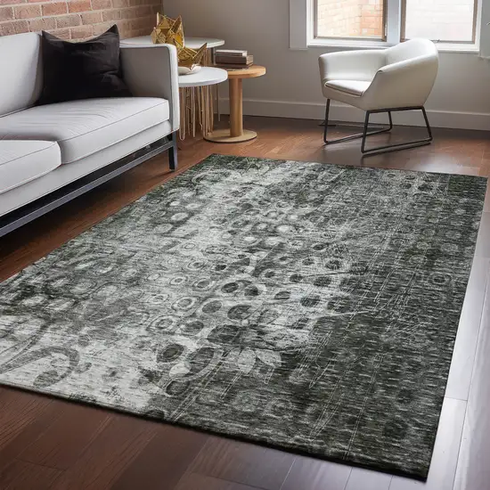 Charcoal And Gray Ikat Washable Area Rug With UV Protection Photo 2