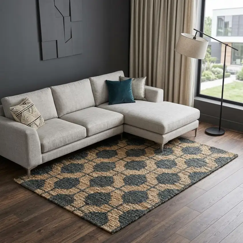 Charcoal And Gray Jute Trellis Hand Woven Area Rug Photo 1