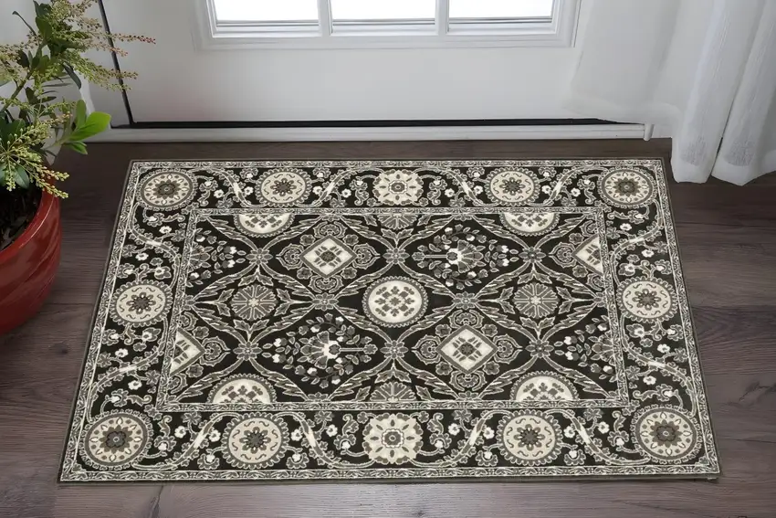 Charcoal And Gray Oriental Area Rug Photo 1
