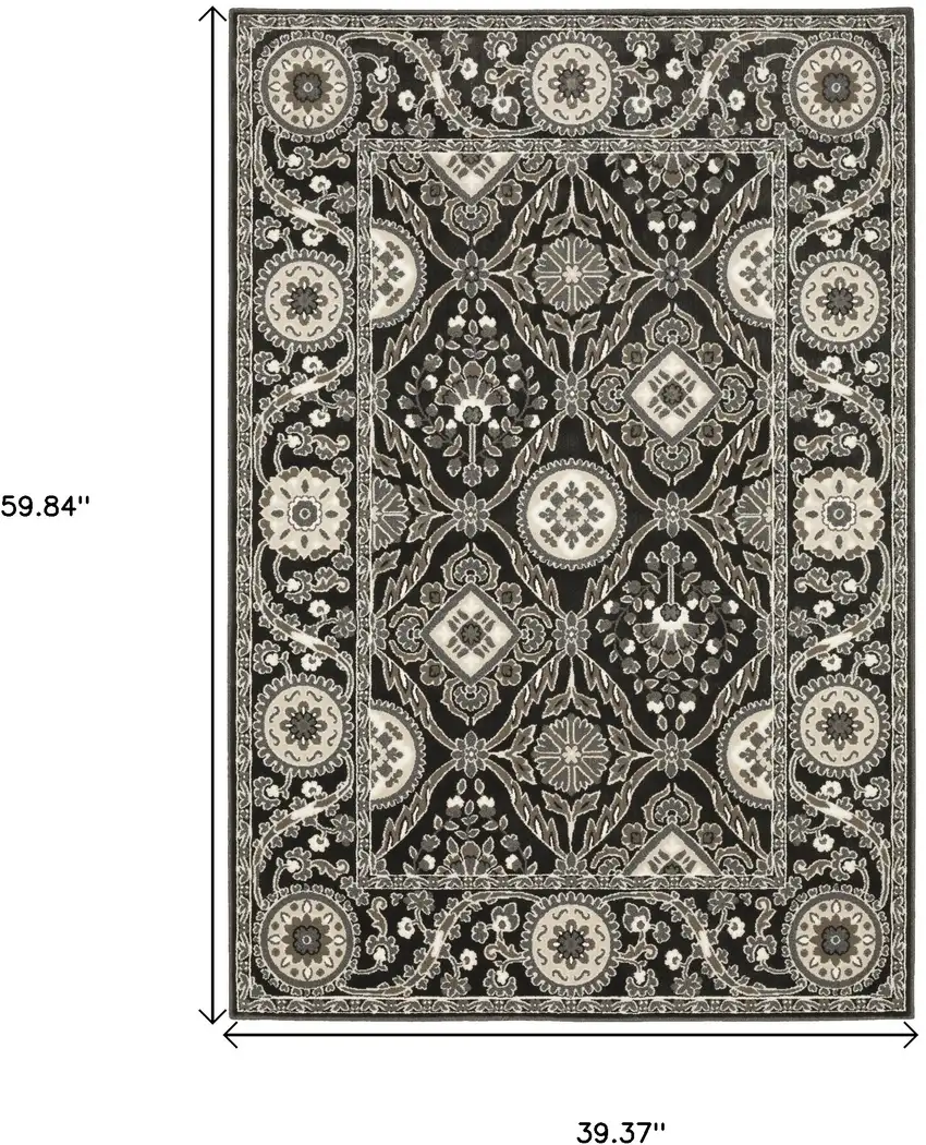 Charcoal And Gray Oriental Area Rug Photo 3
