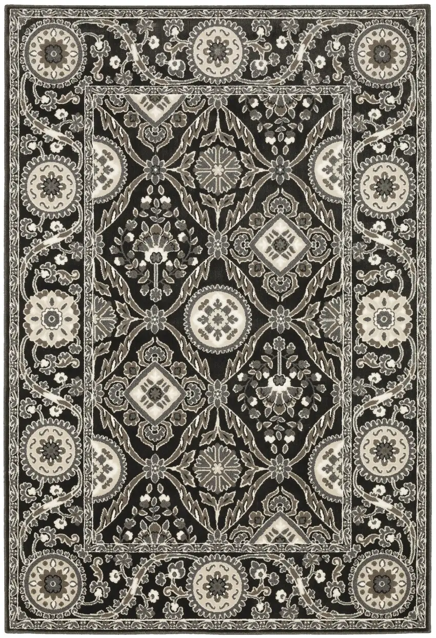 Charcoal And Gray Oriental Area Rug Photo 2