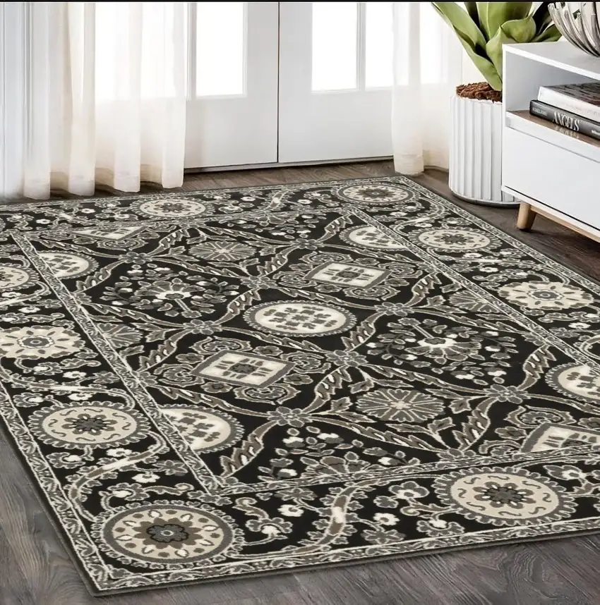 Charcoal And Gray Oriental Area Rug Photo 1
