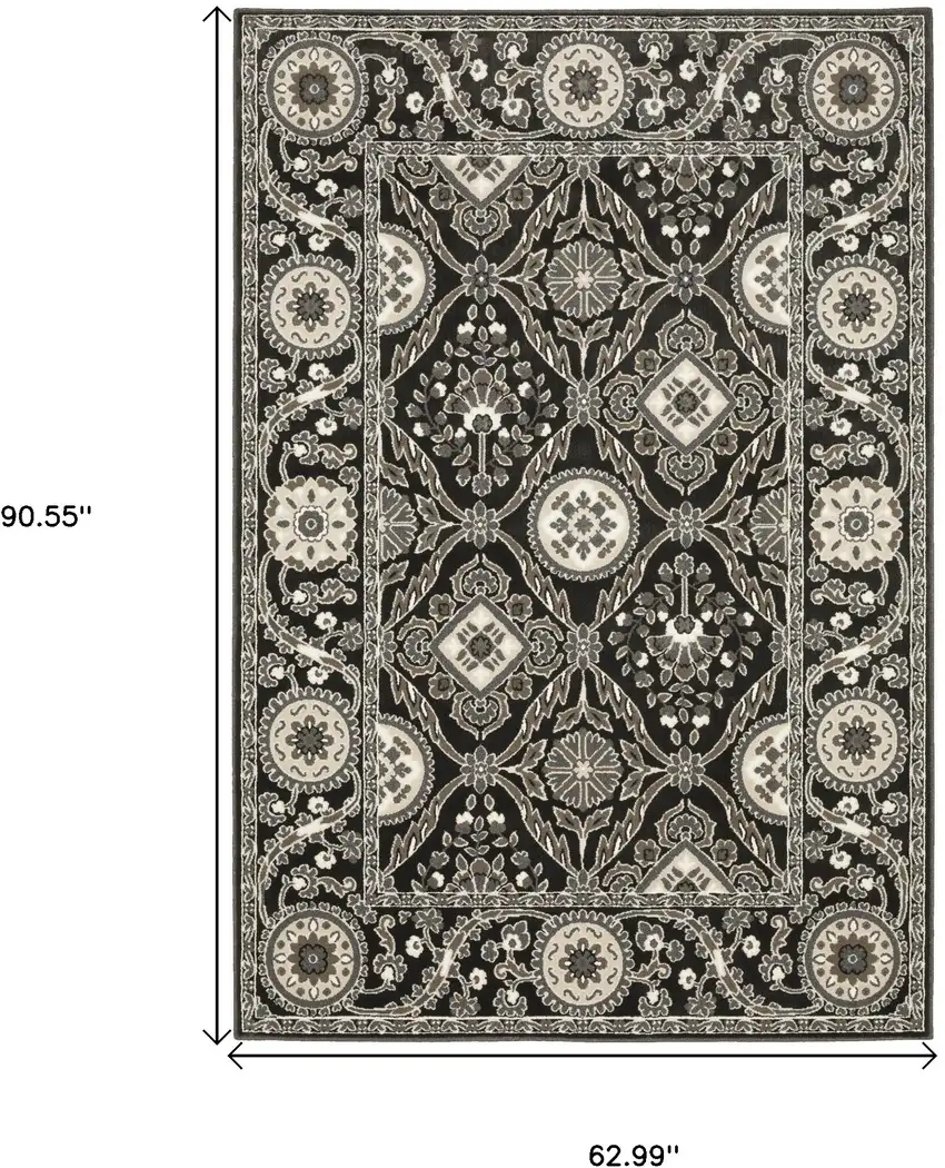 Charcoal And Gray Oriental Area Rug Photo 3