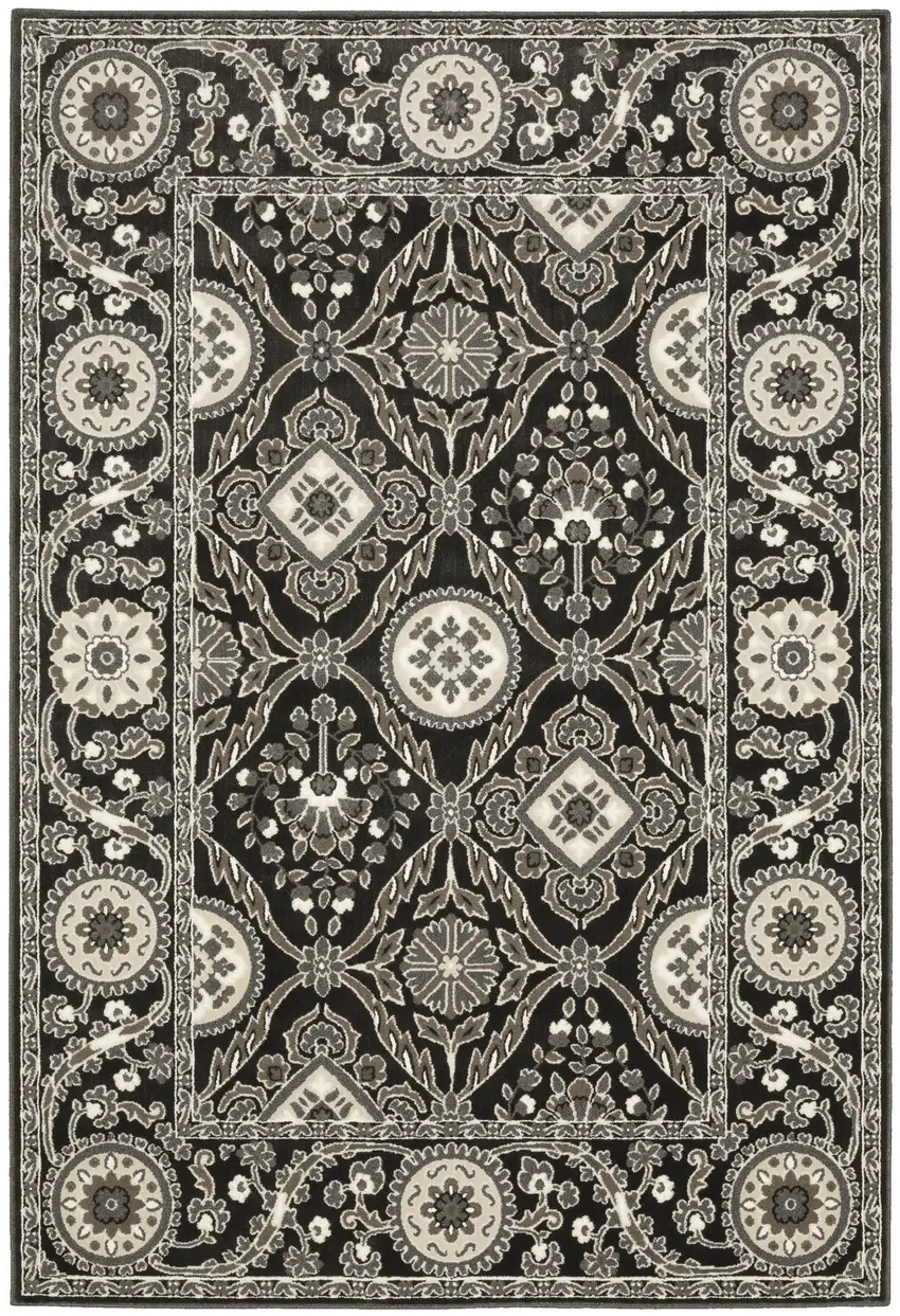Charcoal And Gray Oriental Area Rug Photo 4