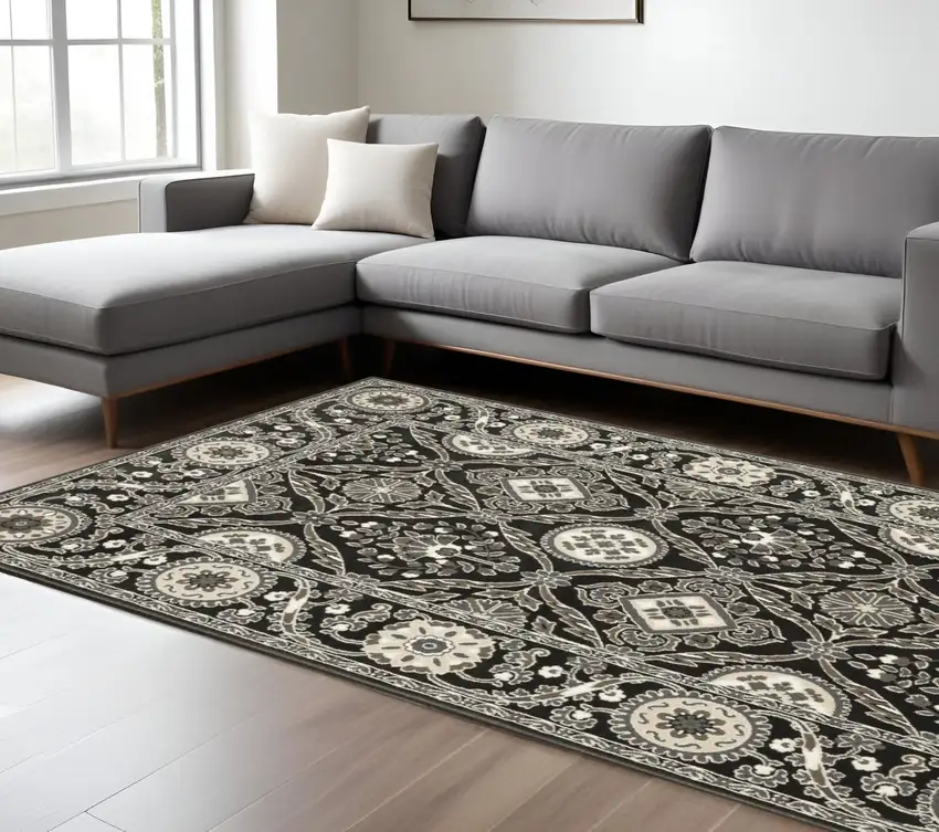 Charcoal And Gray Oriental Area Rug Photo 1