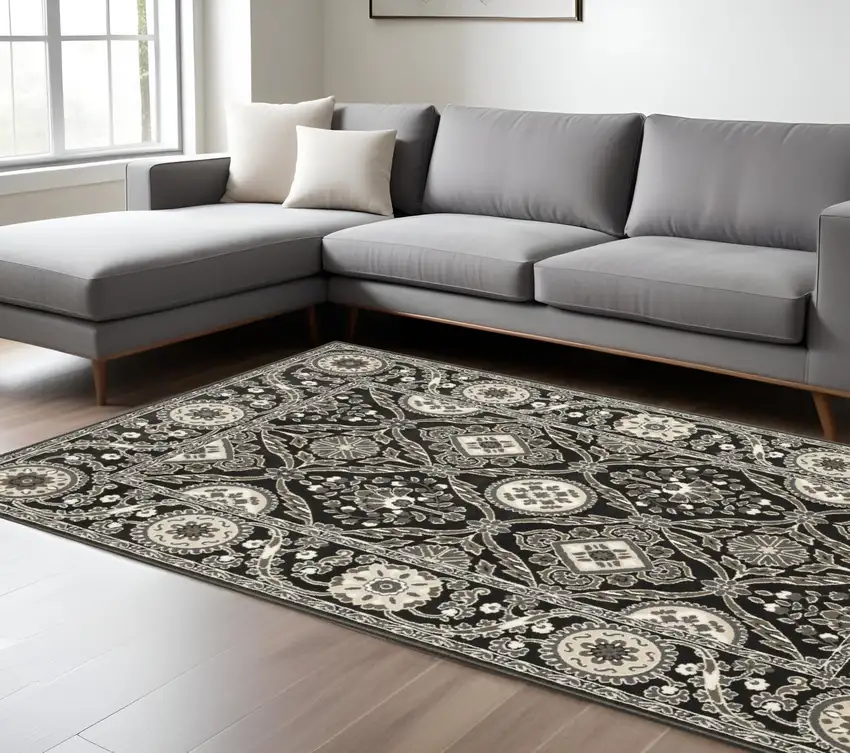 Charcoal And Gray Oriental Area Rug Photo 1