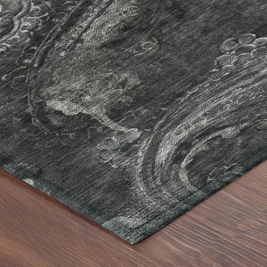 Charcoal And Gray Paisley Washable Indoor Outdoor Area Rug Photo 5