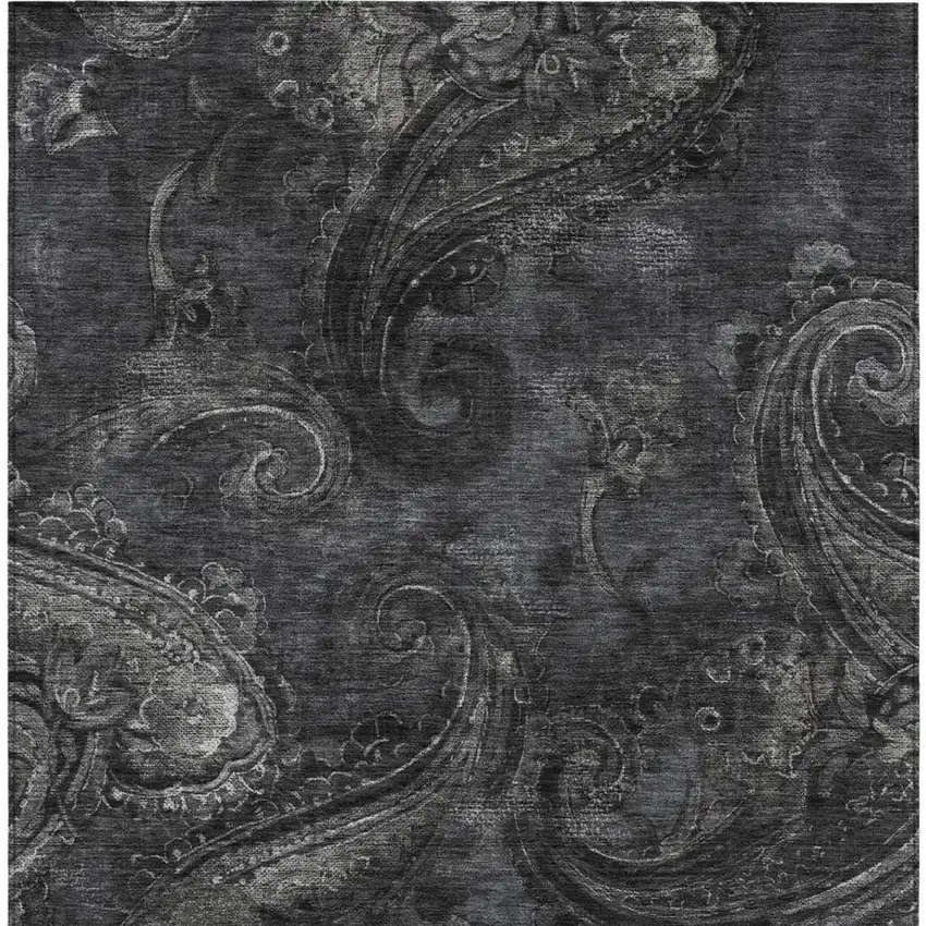 Charcoal And Gray Paisley Washable Indoor Outdoor Area Rug Photo 4