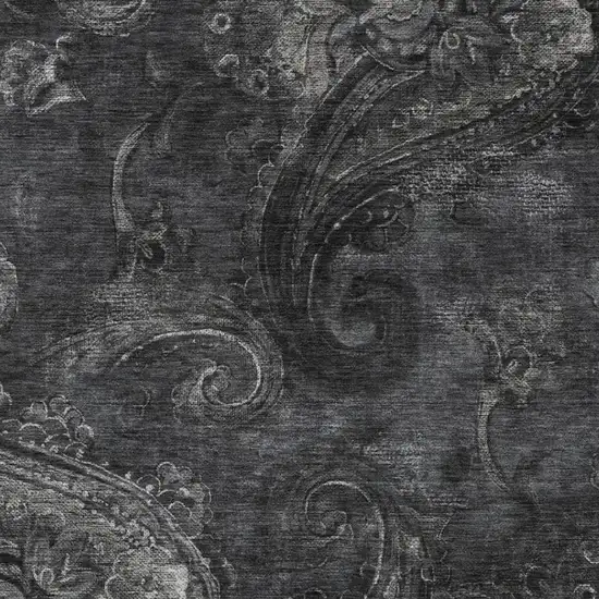 Charcoal And Gray Paisley Washable Indoor Outdoor Area Rug Photo 3