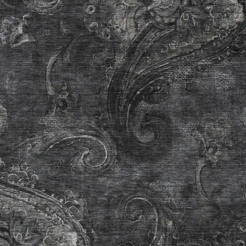Charcoal And Gray Paisley Washable Indoor Outdoor Area Rug Photo 3