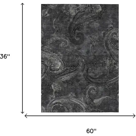 Charcoal And Gray Paisley Washable Indoor Outdoor Area Rug Photo 7