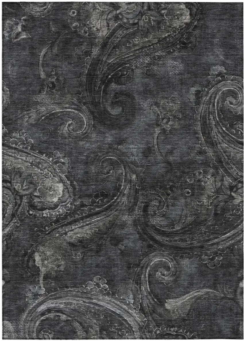 Charcoal And Gray Paisley Washable Indoor Outdoor Area Rug Photo 2