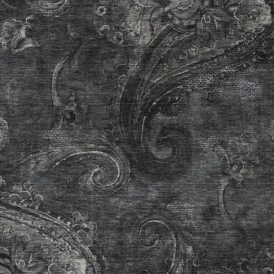 Charcoal And Gray Paisley Washable Indoor Outdoor Area Rug Photo 3
