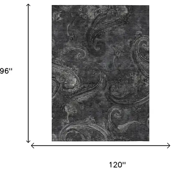 Charcoal And Gray Paisley Washable Indoor Outdoor Area Rug Photo 7