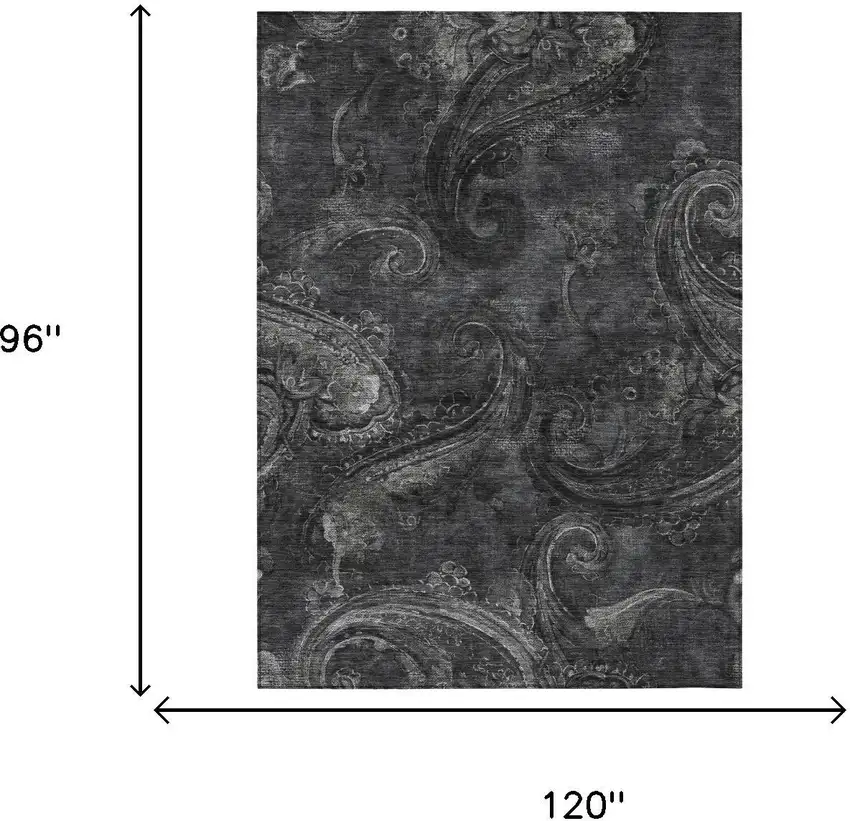 Charcoal And Gray Paisley Washable Indoor Outdoor Area Rug Photo 7