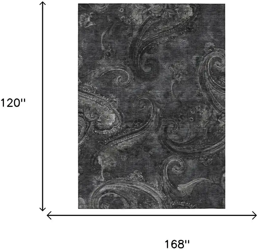 Charcoal And Gray Paisley Washable Indoor Outdoor Area Rug Photo 7