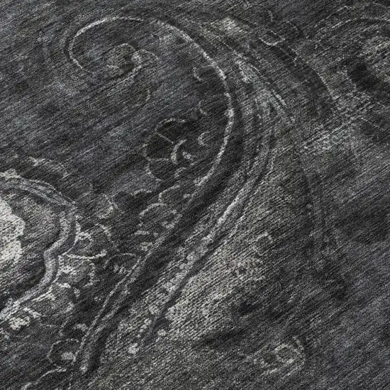 Charcoal And Gray Paisley Washable Indoor Outdoor Area Rug Photo 6