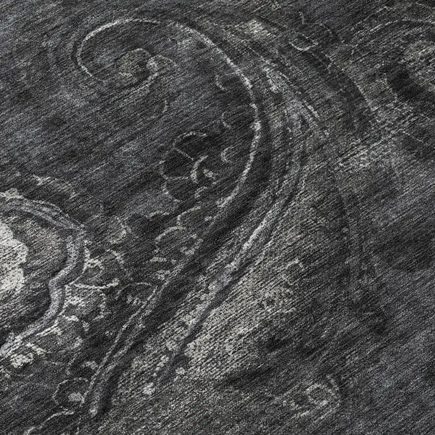 Charcoal And Gray Paisley Washable Indoor Outdoor Area Rug Photo 6
