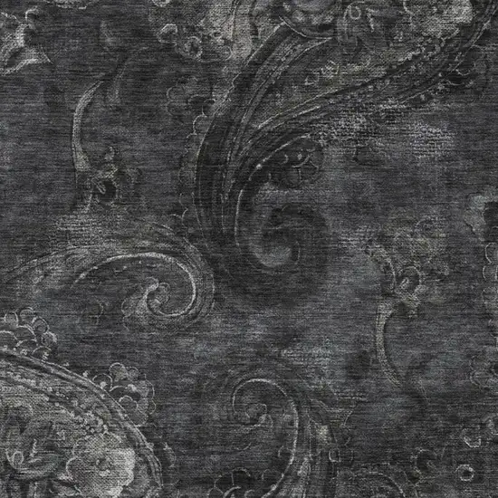 Charcoal And Gray Paisley Washable Indoor Outdoor Area Rug Photo 3