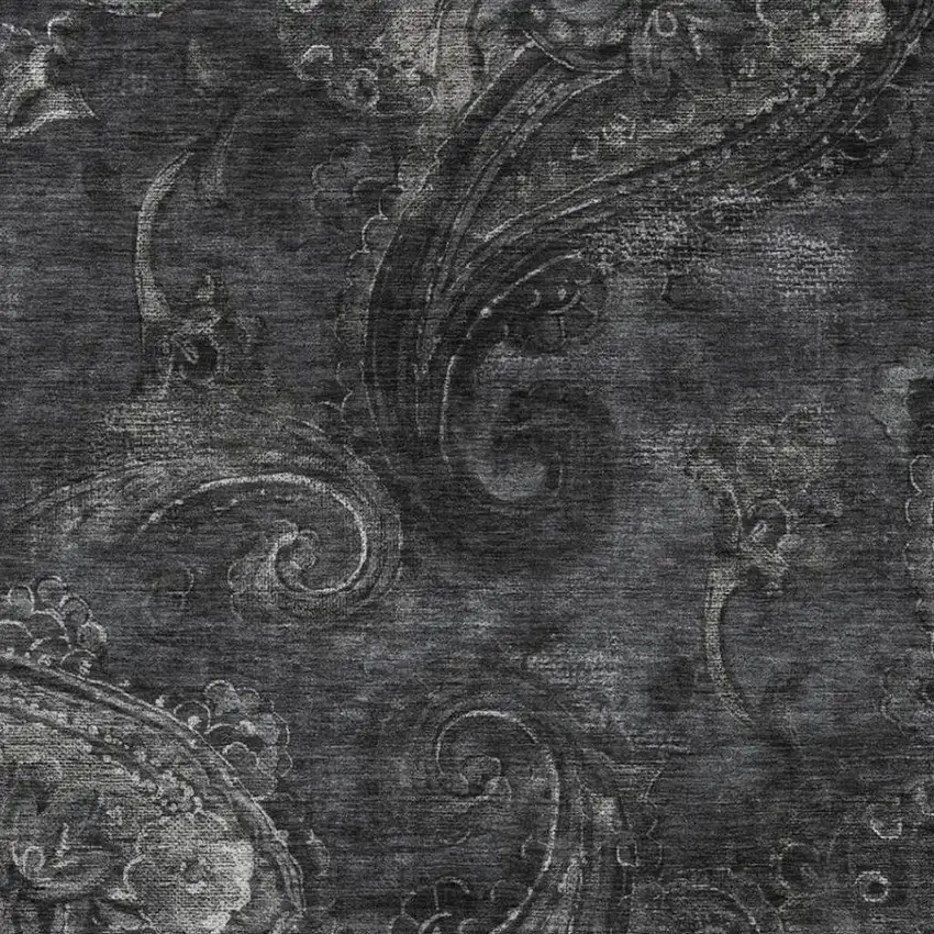 Charcoal And Gray Paisley Washable Indoor Outdoor Area Rug Photo 3
