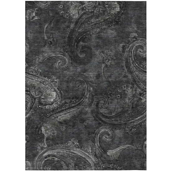 Charcoal And Gray Paisley Washable Indoor Outdoor Area Rug Photo 2