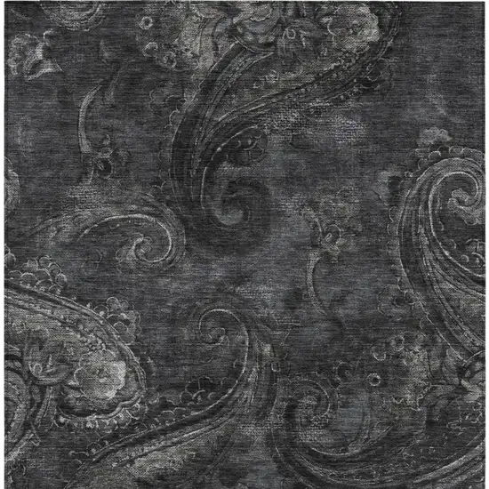 Charcoal And Gray Paisley Washable Indoor Outdoor Area Rug Photo 4