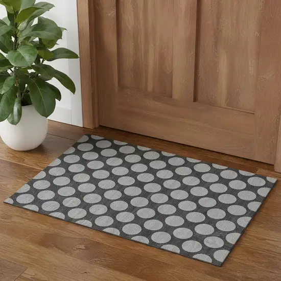 Charcoal And Gray Polka Dot Washable Area Rug With UV Protection Photo 1
