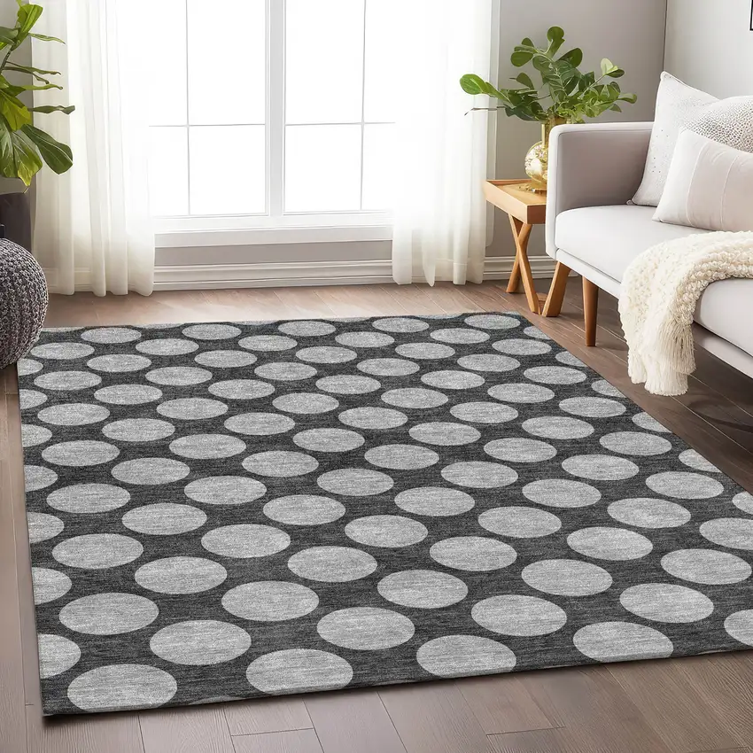 Charcoal And Gray Polka Dot Washable Area Rug With UV Protection Photo 4