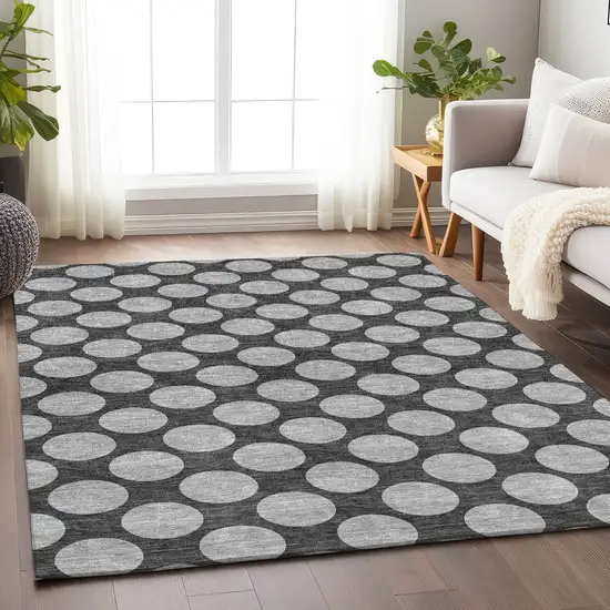 Charcoal And Gray Polka Dot Washable Area Rug With UV Protection Photo 4