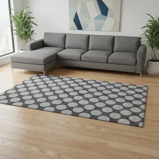 Charcoal And Gray Polka Dot Washable Area Rug With UV Protection Photo 2