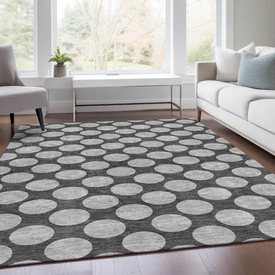 Charcoal And Gray Polka Dot Washable Area Rug With UV Protection Photo 5